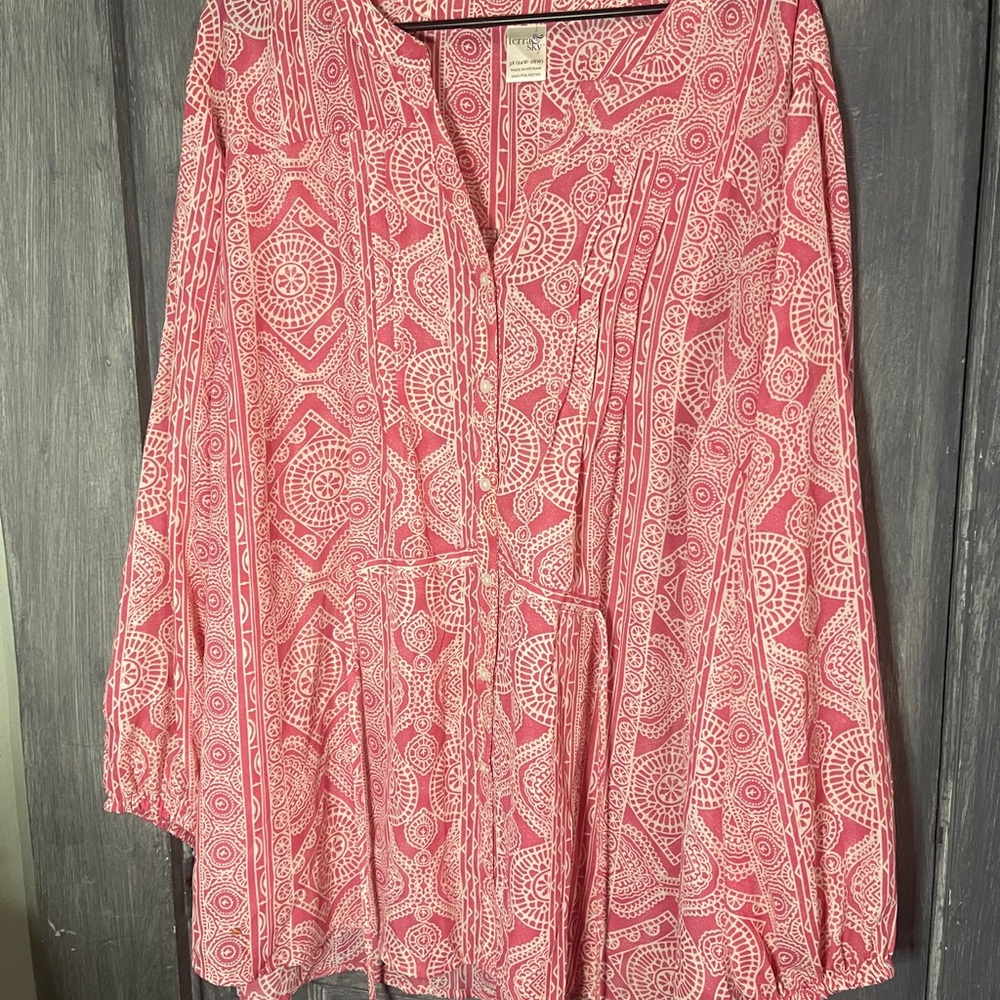 Lightweight Pink Printed V-Neck Women's Top